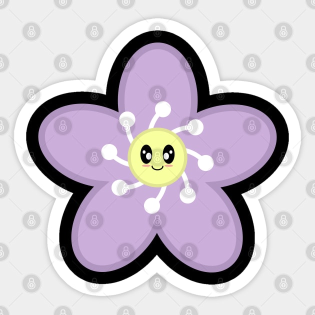 Cute Purple Flower Blossom - Black Sticker by Kelly Gigi